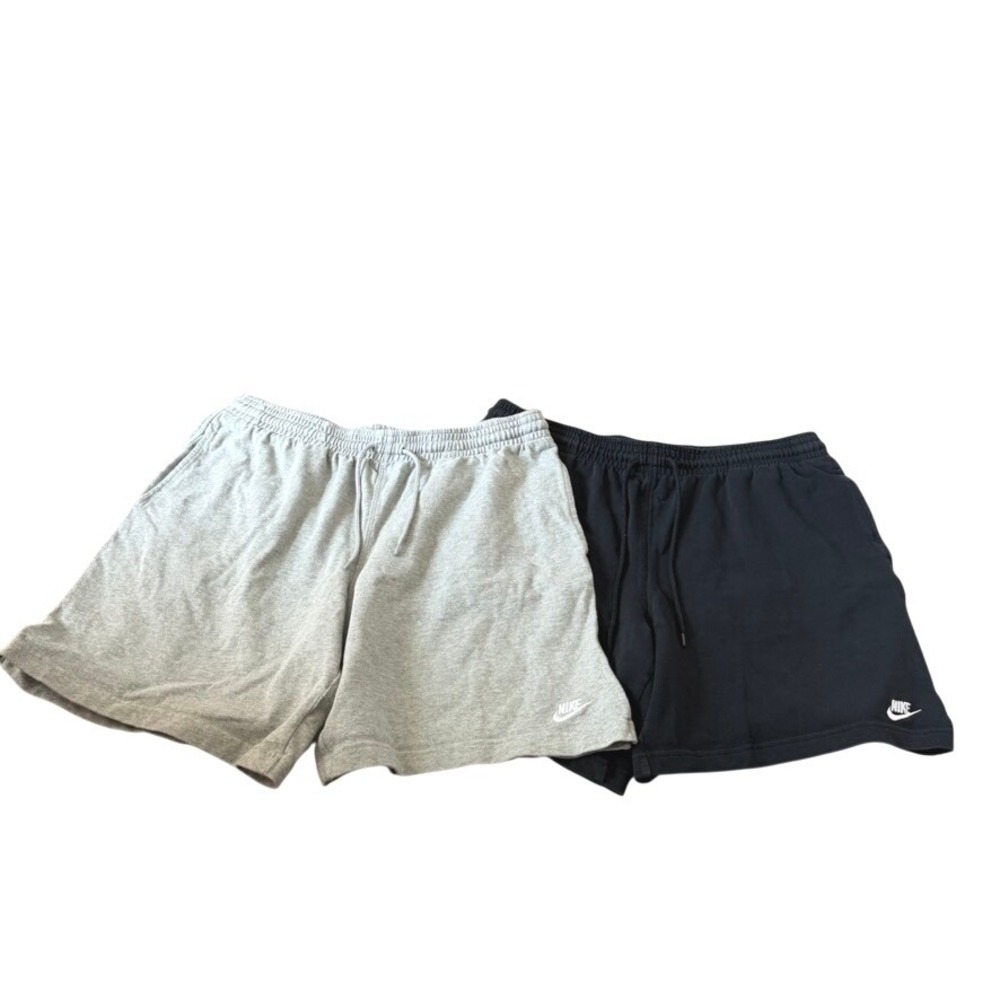 Nike Club Knit Shorts Lot of 2 Men Large Gray Black 6in Cotton Athletic Gym